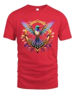 Colorful Hummingbird T-Shirt Vibrant Nature Art Tee - red t-shirt on white background