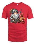 Knight Gnome T-Shirt Cute Dragon Fantasy Graphic Tee - red t-shirt on white background