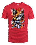 Flaming Eagle Skull T-Shirt Bold Biker Graphic Tee - red t-shirt on white background
