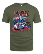 Respect The Drip Football T-Shirt Cool Sports Tee - military green t-shirt on white background