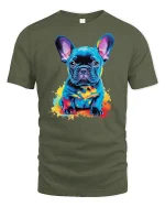 Neon French Bulldog T-Shirt Cute Dog Lover Tee - military green t-shirt on white background