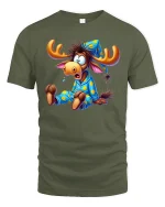 Sleepy Moose T-Shirt Funny Pajama Cartoon Tee - military green t-shirt on white background