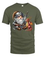 Knight Gnome T-Shirt Cute Dragon Fantasy Graphic Tee - military green t-shirt on white background
