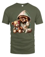 Cute Puppy Hoodie T-Shirt Adorable Dog Lover Tee - military green t-shirt on white background
