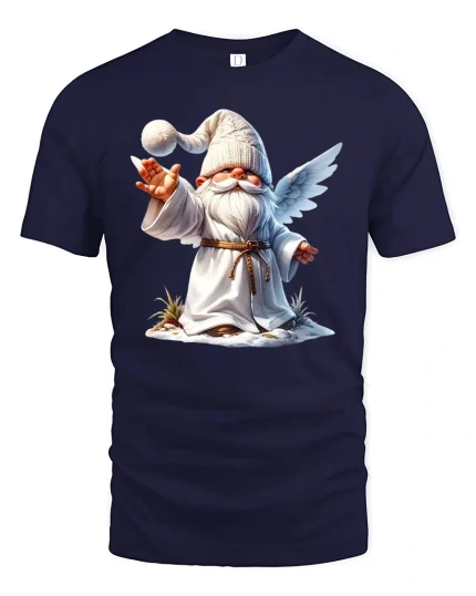 Christmas Angel Gnome T-Shirt Cute Holiday Tee - navy t-shirt on white background