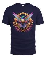 Colorful Hummingbird T-Shirt Vibrant Nature Art Tee - navy t-shirt on white background