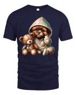 Cute Puppy Hoodie T-Shirt Adorable Dog Lover Tee - navy t-shirt on white background