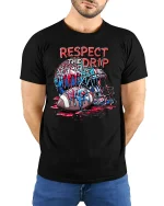 Respect The Drip Football T-Shirt Cool Sports Tee - model wearing black tee with hands behind back