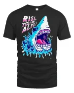 Rise Alive Shark Attack T-Shirt - black t-shirt on white background