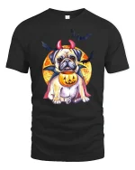 Funny Halloween Pug Devil Tee - black t-shirt on white background