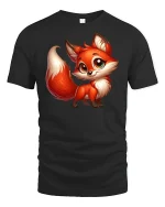 Cute Cartoon Fox Big Eyes Tee - black t-shirt on white background