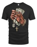 Money Power Bling Hands T-Shirt - black t-shirt on white background