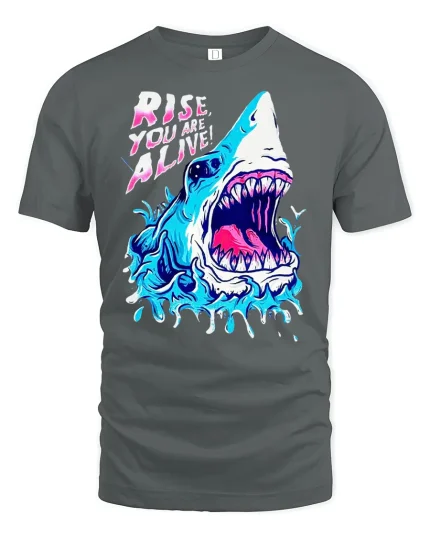 Rise Alive Shark Attack T-Shirt - gray t-shirt on white background