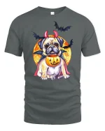 Funny Halloween Pug Devil Tee - gray t-shirt on white background
