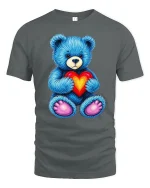 Cute Blue Teddy Bear Holding Heart T-Shirt - gray t-shirt on white background