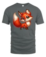 Cute Cartoon Fox Big Eyes Tee - gray t-shirt on white background