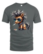 Funny Punk Pony Smoking Tee - gray t-shirt on white background