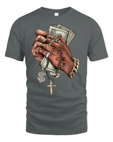 Money Power Bling Hands T-Shirt - gray t-shirt on white background