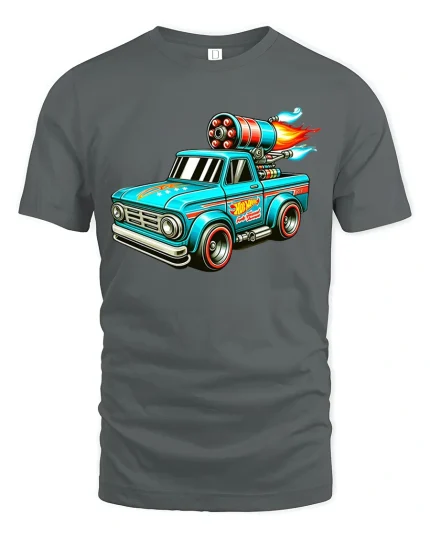 Rocket Truck Hot Rod Flames Tee - gray t-shirt on white background