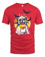 Funny Halloween Pug Devil Tee - red t-shirt on white background