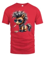 Funny Punk Pony Smoking Tee - red t-shirt on white background