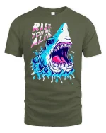 Rise Alive Shark Attack T-Shirt - military green t-shirt on white background