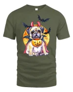 Funny Halloween Pug Devil Tee - military green t-shirt on white background
