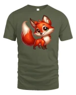 Cute Cartoon Fox Big Eyes Tee - military green t-shirt on white background