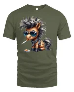Funny Punk Pony Smoking Tee - military green t-shirt on white background