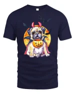 Funny Halloween Pug Devil Tee - navy t-shirt on white background
