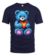 Cute Blue Teddy Bear Holding Heart T-Shirt - navy t-shirt on white background