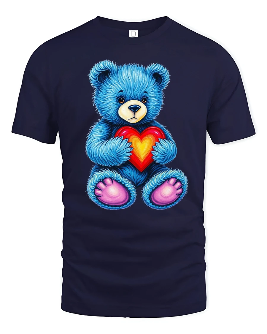 Cute Blue Teddy Bear Holding Heart T-Shirt - 1 Cute Blue Teddy Bear Holding Heart T-Shirt - navy t-shirt on white background