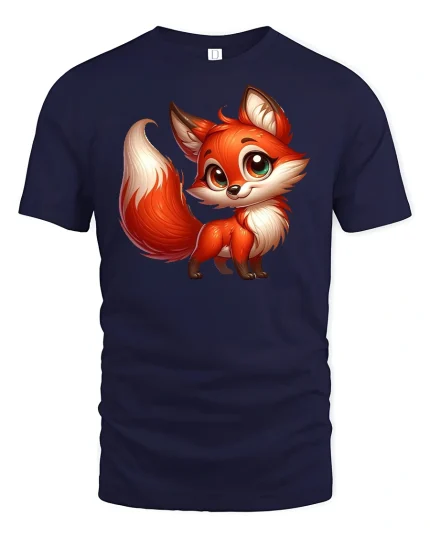 Cute Cartoon Fox Big Eyes Tee - navy t-shirt on white background