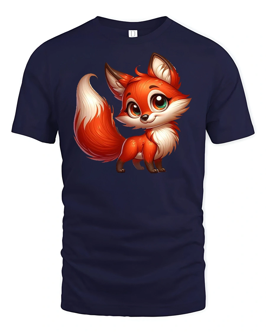Cute Cartoon Fox Big Eyes Tee - 1 Cute Cartoon Fox Big Eyes Tee - navy t-shirt on white background