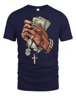 Money Power Bling Hands T-Shirt - navy t-shirt on white background
