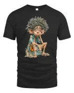 Lazy Vacation Vibes Cartoon Funny Tee - black t-shirt on white background