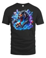 Fierce Tiger Skull Warrior Neon T-Shirt - black t-shirt on white background