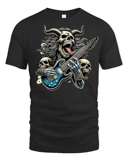 Heavy Metal Demon Guitar Rock T-Shirt - black t-shirt on white background