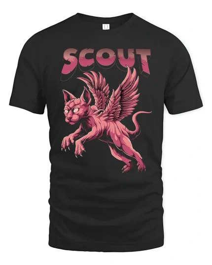 Scout Winged Cat Fantasy T-Shirt - black t-shirt on white background
