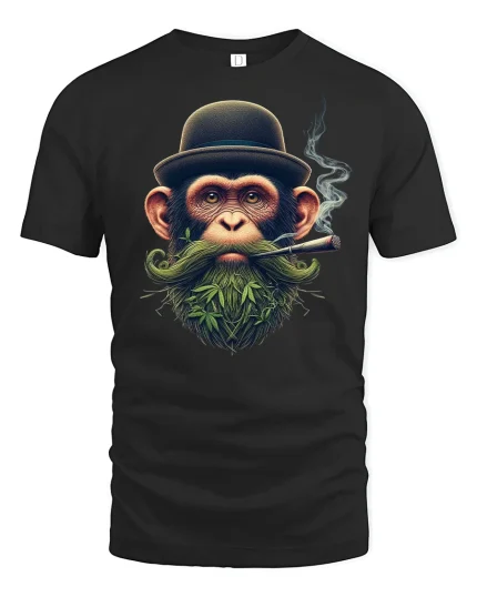 Funny Monkey Smoking Cigar Cool T-Shirt - black t-shirt on white background