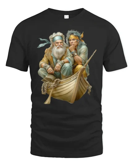 Funny Sailor Duo Boat Adventure T-Shirt - black t-shirt on white background