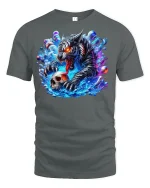 Fierce Tiger Skull Warrior Neon T-Shirt - gray t-shirt on white background