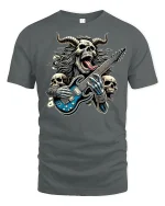 Heavy Metal Demon Guitar Rock T-Shirt - gray t-shirt on white background