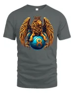 King Lion Crown Winged 8 Ball T-Shirt - gray t-shirt on white background