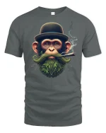 Funny Monkey Smoking Cigar Cool T-Shirt - gray t-shirt on white background