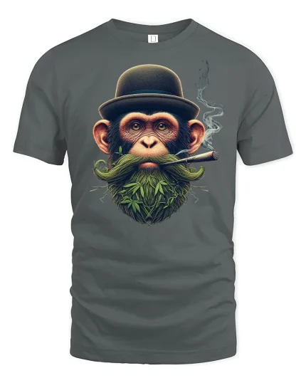 Funny Monkey Smoking Cigar Cool T-Shirt - gray t-shirt on white background