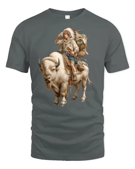 Native Buffalo Rider Tribal Spirit Tee - gray t-shirt on white background