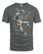 Rock Skeleton Guitarist Cool Band T-Shirt - gray t-shirt on white background