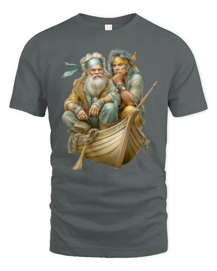 Funny Sailor Duo Boat Adventure T-Shirt - gray t-shirt on white background