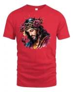 Jesus Crown of Thorns with Roses Tee - red t-shirt on white background